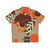 Retro Hawaiian shirt with geometric pattern and ginger hair model