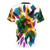 Vibrant November nature-inspired t-shirt with layered, textured designs in primary colors - Back