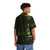 Model wearing a green hawaiian shirt with loki and norse mythology design - People Back