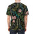Model wearing a t-shirt featuring a vibrant tropical leaf and floral print design - men back