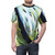 Colorful abstract t-shirt design with blue and green shapes and organic forms, inspired by the artwork of renowned artist Georgia O'Keeffe. - men front