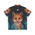 fox hawaiian shirt with autumn leaves print