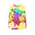 Pileup sweatshirt featuring a colorful cartoon monster with teeth design - hanging