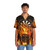 Flaming skull dartboard Hawaiian shirt with fire print and skull design - People Front