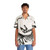 Velociraptor skeleton print on a tropical Hawaiian shirt - People Front