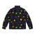 Vibrant 90s retro puffer jacket with glow-in-the-dark and confetti effects, perfect for nostalgic vibes - Back