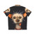 Ugly dog wearing a colorful and bizarre Hawaiian shirt - Back