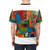 Colorful abstract t-shirt design featuring geometric shapes and spheres in green and blue - men back