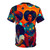 A vibrant t-shirt featuring an afrofuturistic, psychedelic art design - Back