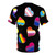 Colorful t-shirt featuring pride flags and hearts in a vibrant, inclusive design - Back