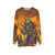 Heavy metal sweatshirt featuring a fiery, villainous fantasy design - hanging