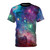 Vibrant and captivating galaxy-inspired t-shirt featuring a colorful cosmic design with planets, stars, and celestial elements.