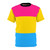 Tri-color design t-shirt in pink, yellow, and blue colors representing LGBTQ pride and gender equality.