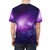 Model wearing a vibrant galaxy-printed t-shirt with a cosmic, nature-inspired design - men back