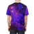 Vibrant cosmic galaxy design t-shirt with a colorful print of stars, nebulae, and other celestial bodies - men back