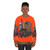 Orange sweatshirt with tank engine design for train enthusiasts - women
