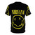 Retro-styled graphic t-shirt featuring a Nirvana-inspired yellow smiley face design - Back