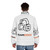 Conan O'Brien's Team Coco puffer jacket with a doodle design of headphones - men back