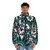 Teal and white puffer jacket with a doodle floral design - men front