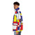Mondrian-inspired abstract puffer jacket with colorful geometric design - men side left