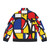 Mondrian Bicycle Art Puffer Jacket featuring a colorful Mondrian-inspired bicycle illustration - Back