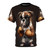 Boxer dog wearing boxing gloves, ready to take on the ring in a stylish AOP t-shirt.