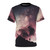 Surreal night sky graphic with stars, galaxy, and silhouettes on a black t-shirt