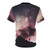 Surreal night sky graphic with stars, galaxy, and silhouettes on a black t-shirt - Back