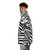 Model wearing a minimalist dazzle camouflage puffer jacket - men side left