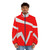 Mirrors Edge inspired red puffer jacket with video game logo - men front