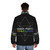 A black puffer jacket featuring the Tally Hall Miracle Musical Hawaii Part II artwork - men back
