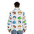 Mini puffer jacket with Maplestory-inspired mushroom, snail, and slime character design - men back