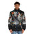 Midnight in Spring Puffer Jacket featuring a conceptual, surreal nature-inspired design with flowers, moon, and stars - men front