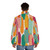 Retro mid-century modern multicolored puffer jacket with abstract geometric design - men back