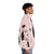 Retro atomic cat puffer jacket in warm pink with black cats and starbursts - men side right
