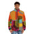 Colorful mid century kaleidoscope pattern puffer jacket - men front