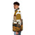 Mid-century inspired puffer jacket with retro wagon and architectural elements - men side left