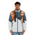 Miami Vice inspired puffer jacket with ocean and Ferrari style design - men front