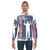 Colorful sports sweatshirt with graphic designs of animals, planets, and stars - men