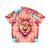 Vibrant Summer Lion Hawaiian Shirt with Pink and White Cartoon Graphics - Back