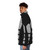 A man wearing a navy blue men's puffer jacket with the Sabaton logo - men side left