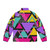 Retro Memphis triangles puffer jacket with colorful geometric patterns - Back
