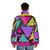 Retro Memphis triangles puffer jacket with colorful geometric patterns - men back