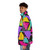 Retro Memphis triangles puffer jacket with colorful geometric patterns - men side left