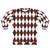 Black, white, and red harlequin diamond pattern sweatshirt