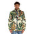 Elegant medieval-inspired puffer jacket with a magical unicorn floral tapestry design - men front