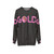 Gold and pink sweatshirt with a trendy graphic design - hanging