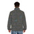 Math puffer jacket with chalkboard design and equations - men back