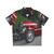 Vibrant Hawaiian-style shirt featuring the classic Morgan three-wheeler design