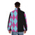 Harlequin puffer jacket with Masque of the Laughing God design - men back